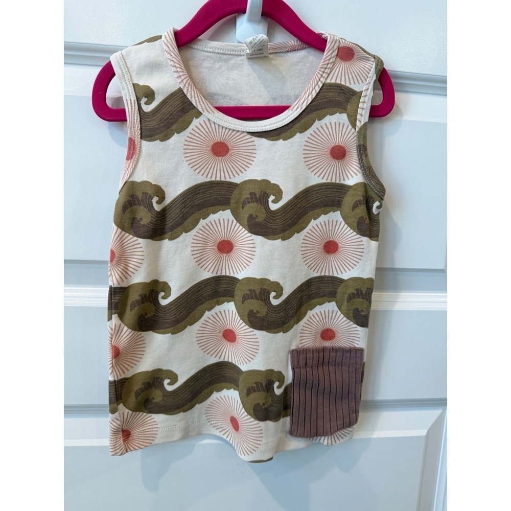 Kate Quinn Kids Organic Cotton Wave Sunburst Print Tank Top 6Y Cream Olive Mauve